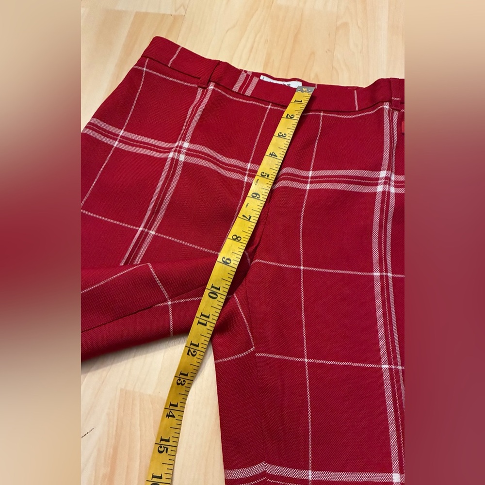 Moschino 80’s Dish Cloth wool red Plaid Women’s cropped Leg Pants - Picture 6 of 16